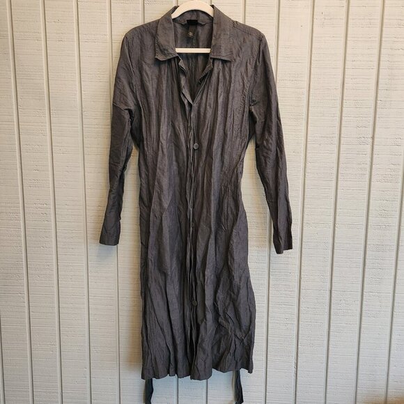 Eileen Fisher Crinkle Gray Belted Topper Coat Dress - Picture 1 of 6